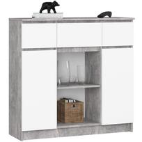 Komoda Akord Furniture Factory K100, balta sp./pilka sp., 98 cm x 35 cm x 101 cm