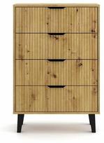 Komoda Akord Scandi 4S Slim, ruda sp./juoda sp., 102.5 cm x 39 cm x 70 cm
