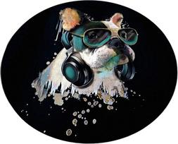 Vonios grindų kilimėlis Foutastic Glasses Dog 359CHL4588, balta sp./juoda sp./žalia sp., 200 cm x 200 cm, Ø 200 cm