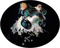 Vonios grindų kilimėlis Foutastic Glasses Dog 359CHL4584, balta sp./juoda sp./žalia sp., 100 cm x 100 cm, Ø 100 cm