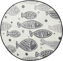 Vonios grindų kilimėlis Foutastic Fish 359CHL1455, balta sp./pilka sp., 100 cm x 100 cm, Ø 100 cm