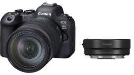 Sisteminis fotoaparatas Canon EOS R6 Mark II + RF 24-105mm f/4L IS USM + Mount Adapter EF-EOS R, juoda sp.