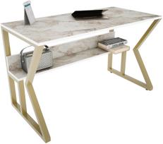Rašomasis stalas su lentyna Kalune Design Wake 875ZNA4574, 120 cm x 60 cm, 72.8 cm, aukso sp./balta sp./pilka sp.