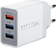 Telefono įkroviklis Montis MT009, 3 x USB, balta sp., 30 W