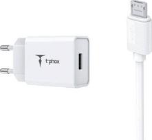 Telefono įkroviklis T-Phox Mini-EU, USB, balta sp., 12 W