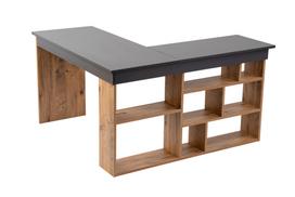 Rašomasis stalas su lentyna Vesper, 130 cm x 120 cm, 72 cm, antracito sp./pušies sp