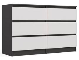 Komoda Malwa M6, balta sp./juoda sp., 75 cm x 30 cm x 120 cm
