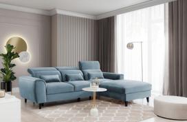 Kampinė sofa Foble Velvetmat 100, mėlyna sp., dešininė, 196 x 267 cm x 100 cm