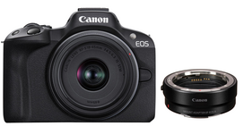 Sisteminis fotoaparatas Canon EOS R50 + RF-S 18-45mm f/4.5-6.3 IS STM + EF-EOS R Mount Adapter, juoda sp.