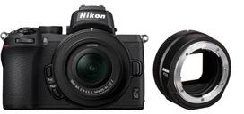 Sisteminis fotoaparatas Nikon Z50 + Nikkor Z DX 16-50mm f/3.5-6.3 VR + FTZ II Adapter, juoda sp.