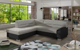 Kampinė sofa Bergen Berlin 01, Soft 11, juoda sp./pilka sp., kairinė, 214 x 247 cm x 83 cm