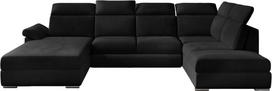 Kampinė sofa Evanell Mat Velvet 99, juoda sp., dešininė, 216 x 330 cm x 102 cm