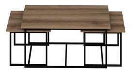 Kavos staliukų komplektas Kalune Design Levada, riešuto sp., 45 - 60 cm x 90 cm x 37 - 42 cm, 3 vnt.