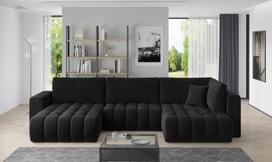 Kampinė sofa Bonito Velvetmat 10, juoda sp., kairinė, 170 x 340 cm x 92 cm
