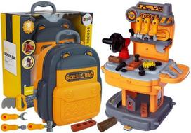 Žaislinis meistro įrankių rinkinys, meistro darbo stalas School Bag 2in1, įvairių spalvų