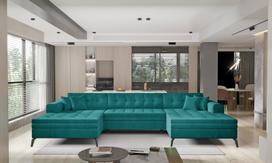 Kampinė sofa Vertizo Velvetmat 38, žalia sp., 350 x 170 cm x 93 cm