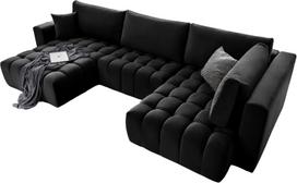 Kampinė sofa Bonito Loco 10, juoda sp., kairinė, 170 x 340 cm x 92 cm