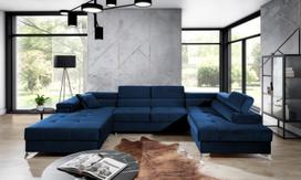 Kampinė sofa Eduardo Kronos 09, tamsiai mėlyna sp., dešininė, 202 x 345 cm x 90 cm