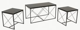 Kavos staliukų komplektas Kalune Design Defne, antracito sp./juoda sp., 45 - 50 cm x 100 cm x 52 cm, 3 vnt.