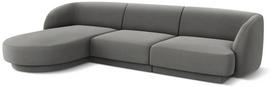 Kampinė sofa Micadoni Home Miley Velvet 4 Seats, šviesiai pilka sp., kairinė, 259 x 155 cm x 74 cm