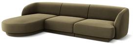 Kampinė sofa Micadoni Home Miley Velvet 4 Seats, žalia sp., kairinė, 259 x 155 cm x 74 cm