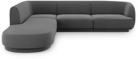 Kampinė sofa Micadoni Home Miley Velvet 6 Seats, pilka sp., dešininė, 252 x 220 cm x 74 cm