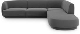 Kampinė sofa Micadoni Home Miley Velvet 6 Seats, pilka sp., dešininė, 252 x 220 cm x 74 cm
