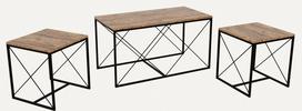 Kavos staliukų komplektas Kalune Design Defne, ruda sp./juoda sp., 45 - 50 cm x 100 cm x 52 cm, 3 vnt.