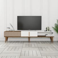 TV staliukas Kalune Design Milan Alt, balta sp./riešuto sp., 180 cm x 35 cm x 40 cm