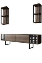 TV staliukas Kalune Design Chrome, juoda sp./riešuto sp., 30 cm x 180 cm x 48 cm, 3 vnt.