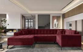 Kampinė sofa Montez Loco 25, tamsiai violetinė sp., kairinė, 180 x 340 cm x 93 cm