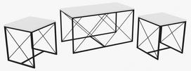 Kavos staliukų komplektas Kalune Design Defne, balta sp., 45 - 50 cm x 100 cm x 52 cm, 3 vnt.