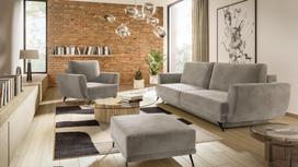 Baldų komplektas Megis 3F & 1F & Pouf, vidaus, šviesiai ruda sp.