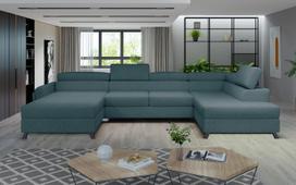 Kampinė sofa Josette Grande 75, mėlyna sp., dešininė, 200 x 370 cm x 98 cm