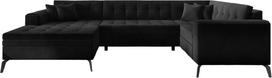 Kampinė sofa Montez Lukso 10, juoda sp., kairinė, 180 x 340 cm x 93 cm