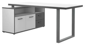 Rašomasis stalas su spintele Forte Keflavik KFLB141-J53, 124.2 cm x 181.5 cm, 74.1 cm, balta sp./pilka sp.