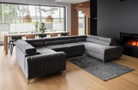 Kampinė sofa Louis Marte 10, juoda sp., dešininė, 202 x 347 cm x 92 cm