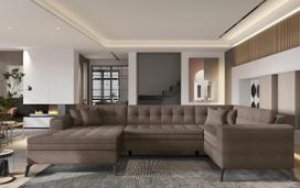 Kampinė sofa Montez Poco 22, ruda sp., kairinė, 180 x 340 cm x 93 cm