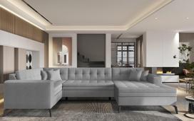 Kampinė sofa Montez Flores 4, pilka sp., dešininė, 180 x 340 cm x 93 cm