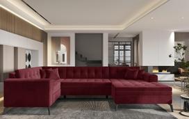 Kampinė sofa Montez Loco 25, tamsiai violetinė sp., dešininė, 180 x 340 cm x 93 cm