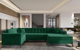 Kampinė sofa Montez Lukso 35, tamsiai žalia sp., dešininė, 180 x 340 cm x 93 cm