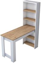 Rašomasis stalas su lentyna Kalune Design BJ113 - 2621, 120 cm x 53.8 cm, 153.6 cm, balta sp./riešuto sp.