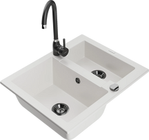 Virtuvinė plautuvė Mexen Carlos 6518581500-20+670200-70+66921-70, granitas, 58 cm x 47 cm x 17.7 cm, white+black(b)