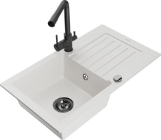 Virtuvinė plautuvė Mexen Pablo 6510751010-20+671600-70+66911-70, granitas, 75 cm x 43 cm x 16.1 cm, white+black(b)