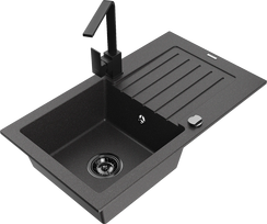 Virtuvinė plautuvė Mexen Pablo 6510751010-76+670300-70+66911-70, granitas, 75 cm x 43 cm x 16.1 cm, black granite+black(b)