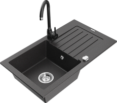 Virtuvinė plautuvė Mexen Pablo 6510751010-76+670200-70, granitas, 75 cm x 43 cm x 16.1 cm, black granite+black