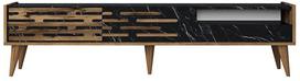 TV staliukas Kalune Design Valensiya, juoda sp./marmuro sp./riešuto sp., 180 cm x 45 cm x 35 cm