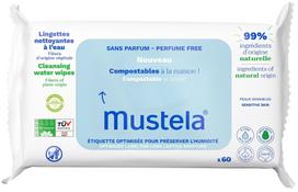 Drėgnos servetėlės kūdikiams, odos valymui, vaikams Mustela Compostable, 60 vnt.