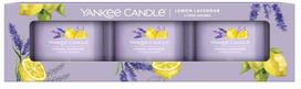 Žvakė, rinkinys, aromatinė Yankee Candle Signature Lemon Lavender, 10 h, 37 g, 3 vnt., Violetinė sp.