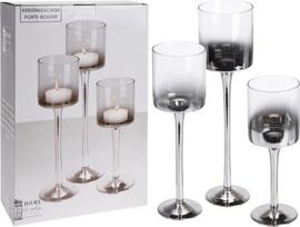 Žvakidė Home Styling Collection, stiklas, Ø 9 cm, 35 cm, sidabro sp., 3 vnt.